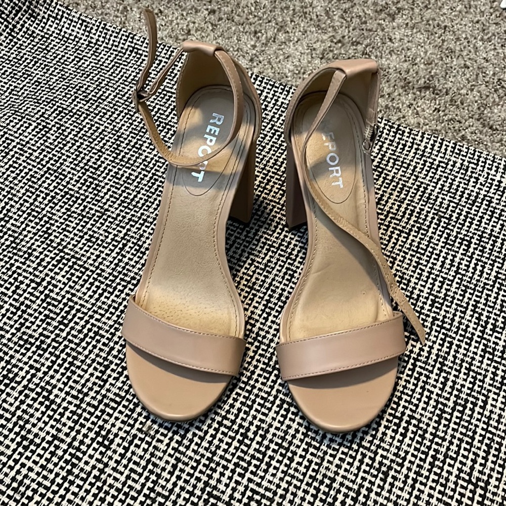 Nude Ankle Strap Chunky Heels